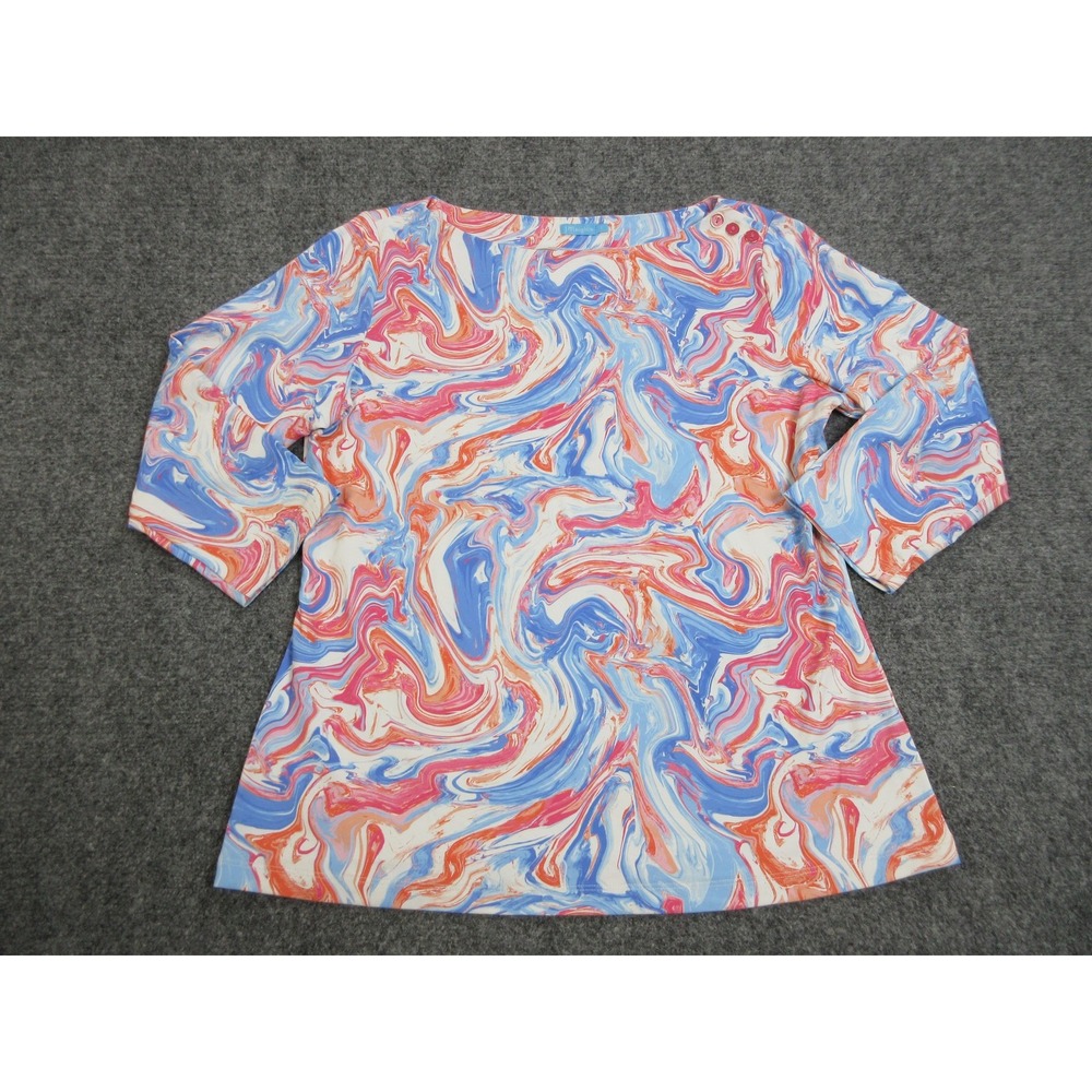 J McLaughlin Shirt Womens L Multicolor Swirl Boat Neck 3/4 Sleeve Jersey Top
